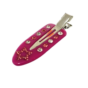 Deep pink rhinestone flower hair clip with sparkling crystals and silver duckbill clamp