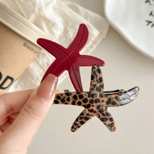 Ocean starfish acetate hair clips in burgundy and leopard print for women fashion styling