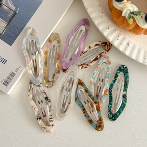 Elegant Romantic Oil Painting Cloud Oval PVC Hair Clip For Women Wavy Edge Floral Marble Pattern BB Clip Hair Accessories