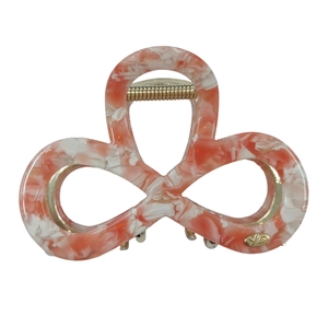 Elegant Korean style marble patterned hair claw clip with golden metal spring and logo detail