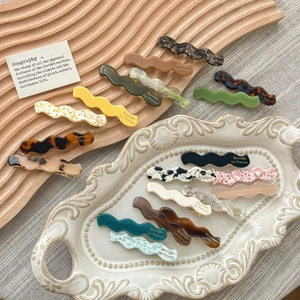 French Style Wave Acetate Hair Clip For Women Elegant Marble Tortoiseshell Duckbill Side Clip Non-Slip Hair Accessories