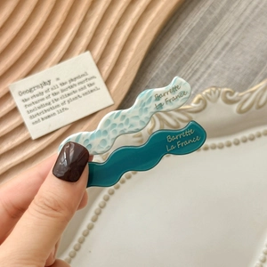 French style blue marble and dark green wavy acetate hair clips for women hair styling