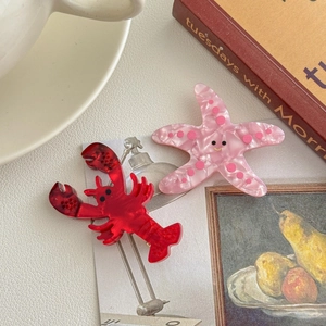 Mini Pince à Cheveux en Acétate Animaux Marins Mignon Homard Rouge Étoile de Mer Rose Petite Pince Latérale pour Femmes