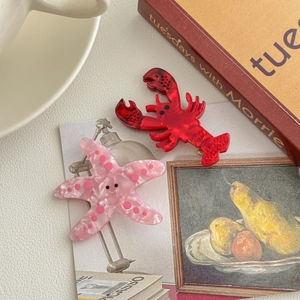 Barrettes à cheveux en acétate avec motifs de homard rouge et d'étoile de mer