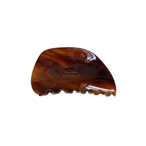 Vintage tortoiseshell acetate hair claw clip for women with Barrette La France gold lettering
