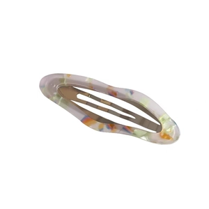 Cloud pattern oval hair clip in colorful oil painting resin style with golden metal base