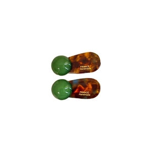Vintage dark green ball and tortoiseshell resin hair clips set with gold lettering