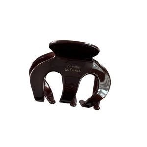 Glossy burgundy hair claw clip with gold lettering for high ponytail styling