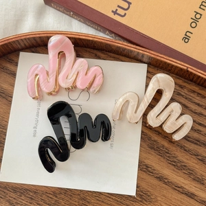 Pince à Cheveux Minimaliste Coréenne en Forme de Vague Motif Marbre en Acétate pour Femme Grand Accessoire de Coiffure