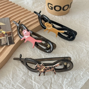 Barrettes à cheveux chat mignonnes en rose, orange et léopard avec une finition brillante