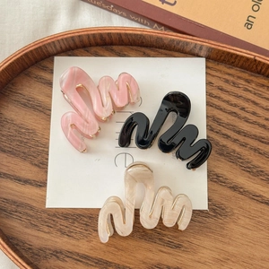 Lot de 3 pinces à cheveux à vagues minimalistes en marbre rose, noir et beige élégant