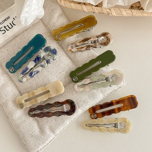 Barrettes À Cheveux En Acétate Style Coréen Bord Ondulé Texture Marbre Pinces Latérales Bec De Canard Accessoires Cheveux