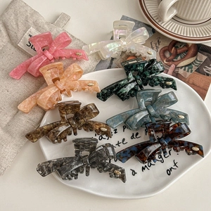 French Retro Acetate Bow Hair Claw Elegant Marble Tortoise Pattern Shark Clip For Women Fashion Hair Accessories Gift