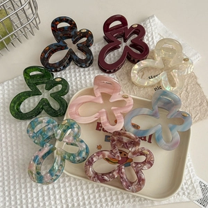 Pince à Cheveux Élégante en Acétate Papillon Fleur pour Femmes Motif Marbre Élégant Pince Requin Style Coréen Grande Barrette à Cheveux