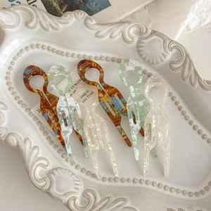 French Retro PVC Fish Shape Hair Fork Handmade Marble Pattern Hair Stick Elegant U-Shaped Styling Tool For Women Jewelry