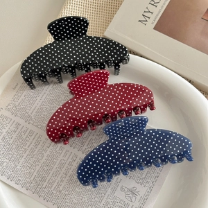 French vintage style polka dot hair claw clips set in black burgundy and navy blue