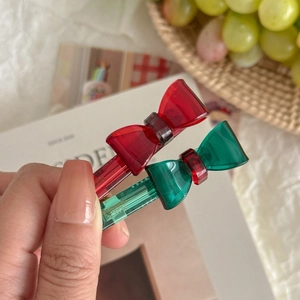 Barrettes à cheveux à nœud rouge et vert, fabrication artisanale en acrylique brillant