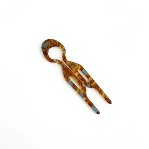 U-shaped hair fork in tortoiseshell acetate with circular top and France Handmade logo