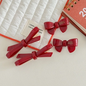 French Style Ancora Red Acetate Bow Hair Clip Shiny Porcelain Gloss Ribbon Duckbill Side Clip Hair Accessories For Women