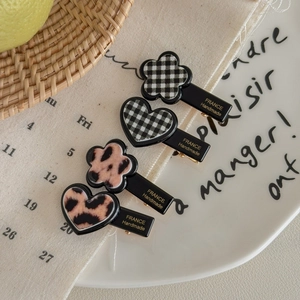 Leopard Checkerboard Heart Flower Hair Clips Handmade Acrylic Duckbill Clips Vintage French Style Fashion Hair Accessories For Women