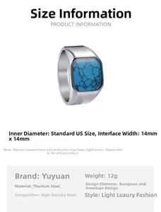 Detail view of titanium steel signet ring with blue stone and 14mm surface dimensions