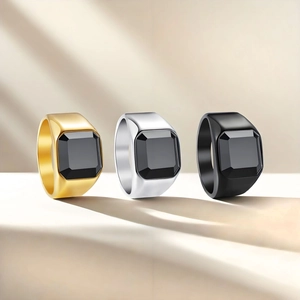 Vintage Herren Titanstahl Siegelring Quadratisch Schwarz Edelstein Punk Hip Hop Stil Gold Silber Schwarz Finger Schmuck