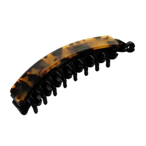 Classic tortoiseshell pattern banana hair clip with double-row teeth for secure ponytail hold