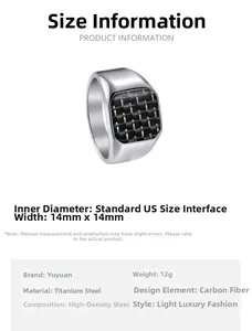 Detail view of square titanium steel signet ring with black carbon fiber inlay design