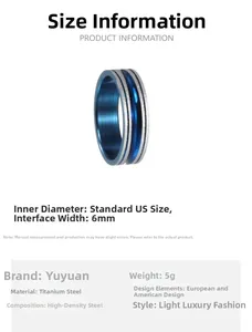 Detailspezifikation des 6mm Titanstahlrings mit blauer Nut und silberner Oberfläche