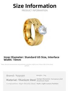 Detaillierte Produktdaten für 10mm breiten goldfarbenen Titanstahlring mit Zirkonia