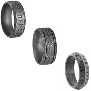 Nordic Viking rune rings in vintage silver finish with Celtic knot and hammered texture