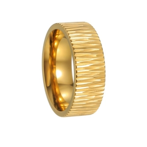 Bague dorée en acier inoxydable de 8 mm à texture verticale et intérieur poli