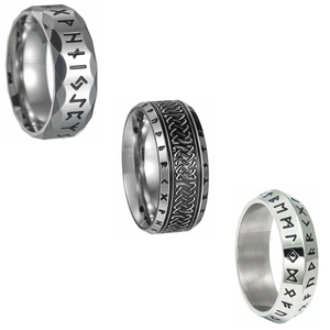 Nordic Viking Rune Rings Set For Men Stainless Steel Vintage Punk Celtic Knot Engraved Band Rings Retro Jewelry Gift