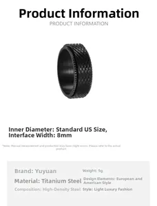 Detailed 8mm black titanium steel spinner ring with grid pattern and 5g weight info