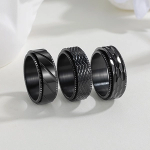 8mm Spinner Ring For Men Women Titanium Steel Rotatable Stress Relief Band Ring Punk Geometric Pattern Finger Jewelry