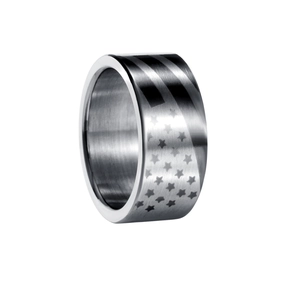 10mm stainless steel American flag ring with brushed finish and stars stripes pattern