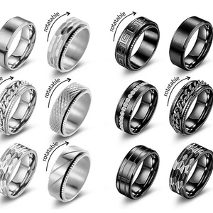 Set aus 12 drehbaren Titanstahlringen in Schwarz und Silber für Herren
