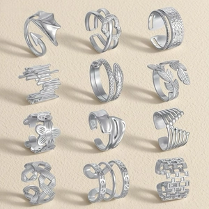 Minimalist Stainless Steel Open Adjustable Rings For Women Geometric Heart Snake Leaf Flower Finger Rings Fashion Jewelry