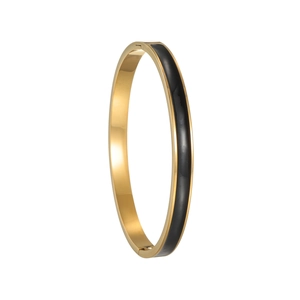 Bracelet jonc minimaliste en acier inoxydable doré et émail noir avec finition polie