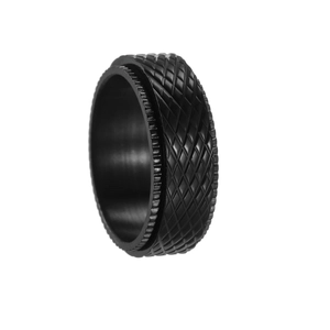Black 8mm spinner ring with textured diamond pattern in matte stainless steel finish
