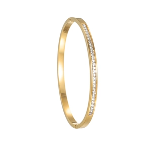 Elegant gold titanium steel bracelet with a single row of square zircon stones