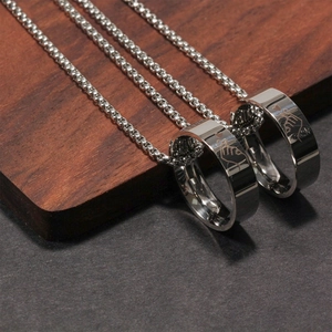 Minimalist silver heart gesture couple ring set with matching necklace chains