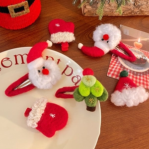 Barrettes de Noël 2025 en feutre de laine avec motifs Père Noël et sapin mignon