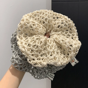 Bohemian Oversized Knitted Hollow Scrunchie Crochet Yarn Hair Tie For Women Ethnic Style Korean Design Elastic Hair Band Accessory