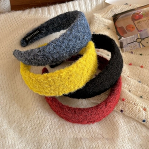 Vintage Fabric Padded Headband For Women Handmade Thick Lambswool Texture Hair Hoop Retro Winter Warm Wide Brim Hair Band Accessories