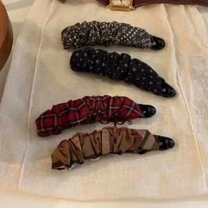 Classic checkered and floral fabric banana hair clips for ponytail styling