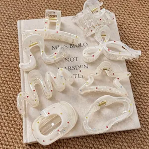 Elegant Creamy White Acrylic Hair Claw Clip With Colorful Rhinestone Sweet Star Bow Knot Hair Grip For Women Daily Styling Accessory