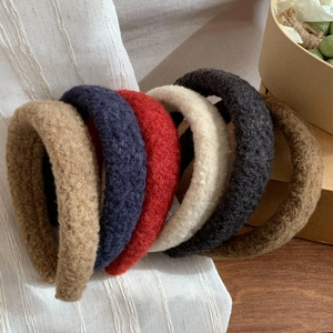 Women Thickened Lamb Wool Headband Solid Color Padded Hairband High Top Hair Hoop Soft Plush Wide Headwear Hair Accessories