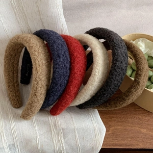 Thick solid color faux shearling headbands for women in various autumn winter shades