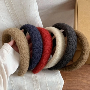 Set of 6 thick lamb wool headbands in solid autumn colors like khaki and beige